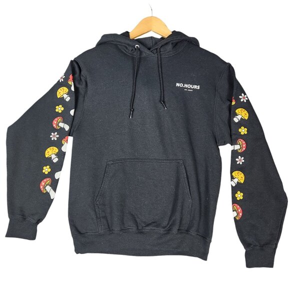 No.Hours Black Hoodie With Mushroom & Flower Sleeve Design - Picture 1 of 7